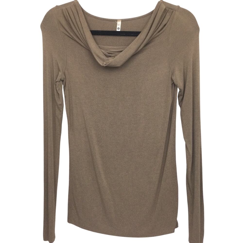 Three Dots Minimalist Basic Capsule Neutral Soft Cowl Neck Long Sleeve Top L